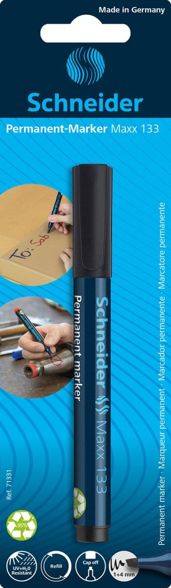 Schneider permanent marker - Maxx 133 - schrijfkleur zwart - met beitel punt - navulbaar - S-71331