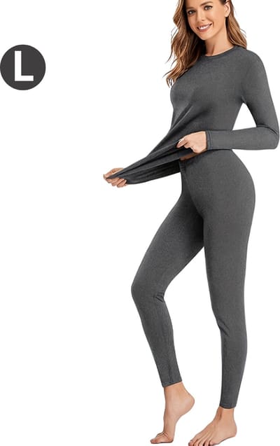 Nivard Thermokleding - Thermoshirt - Thermobroek - Thermo - Beenverwarmers - Voor Dames - Fleece - Set - Broek + Shirt - Grijs - Maat L