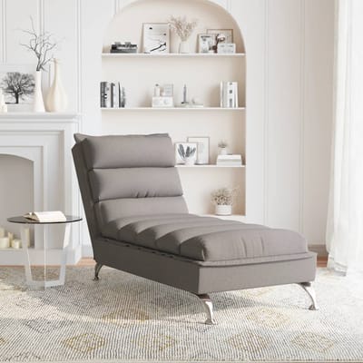 vidaXL - Chaise - longue - met - kussens - stof - taupe