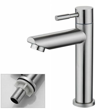 QTTVBTNA - Badkamer Wastafelkraan Koudwater – Compact, Duurzaam & Roestvrij – Inclusief Slang