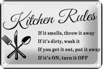 Blechschild Spruch 18x12cm Kitchen Rules Küche Regeln