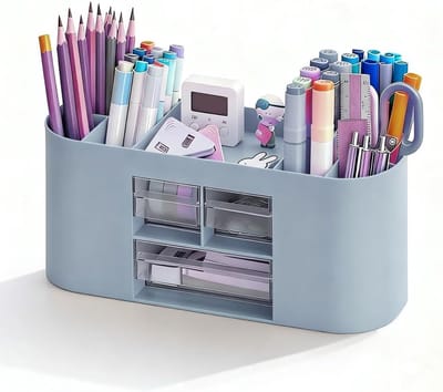 Grote Desk Organizer met 10 Compartimenten voor Pennen en Diverse Kantoorbenodigdheden in Blauw