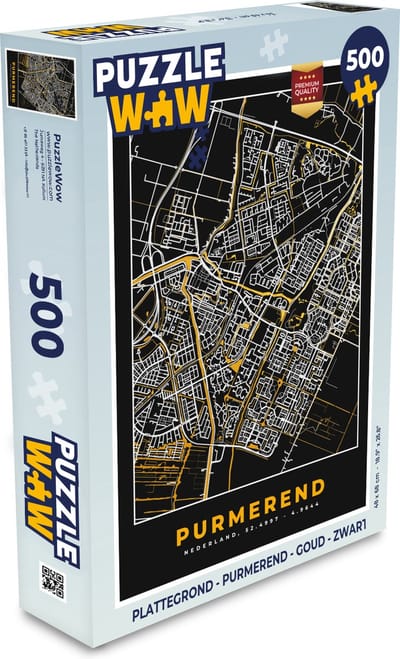 Puzzel Plattegrond - Purmerend - Goud - Zwart - Legpuzzel - Puzzel 500 stukjes - Stadskaart