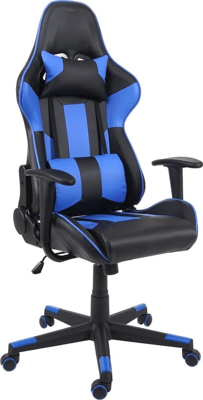 Bureaustoel MCW-F84, bureaustoel gamestoel directiedraaistoel, kunstleer ~ zwart/blauw