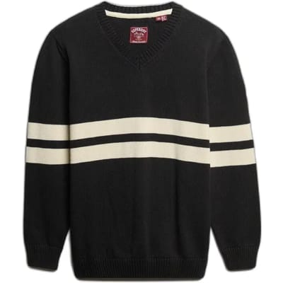 Superdry Oversized Gestreepte V-hals Trui Dark Grey Grootte: 42