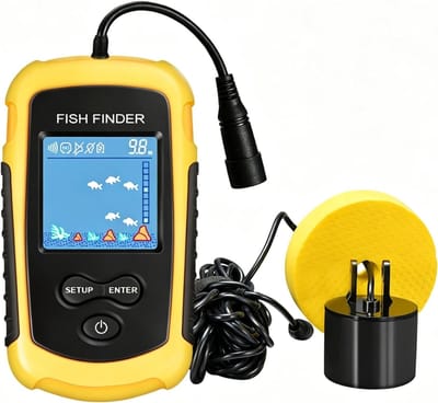 Draagbare Fishfinder met Dieptemeter tot 45 Meter – Visvinder met LCD Scherm – Inclusief Sensor, Touw & USB Oplaadkabel – Voor Boot, Kajak en Hengelsport