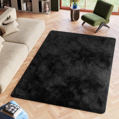 Tapiso Silk Vloerkleed Zwart Antraciet Hoogpolig Shaggy Fluffy Tapijt Maat- 80x150