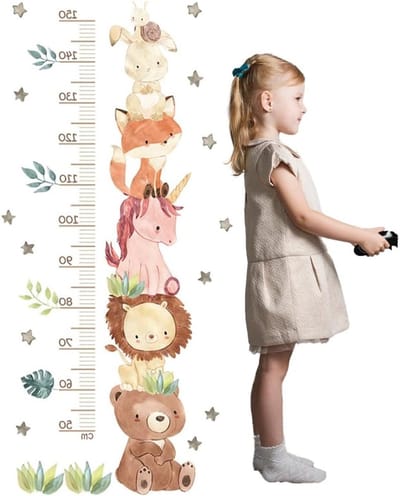 Meten is Weten: Dieren Wandstickers voor Kinderen - Verwijderbare Muurdecoratie voor de Kinderkamer met Groeimeter en Speelse Ontwerpen