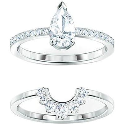Swarovski Attract Dubbele Ring Waterdruppel Stijl Stapelbare Verbindingsring Damesringen Platina-Vergulde Zilver 5572668 Box (Random Color),58 white