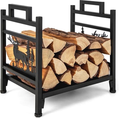 Metalen brandhoutrek met verstelbare voetkussens voor binnen en buiten - 46 x 34 x 45 cm