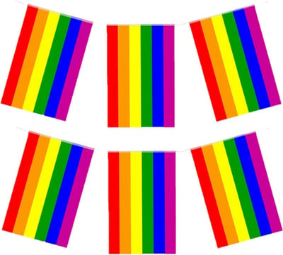 Henbrandt Regenboog Pride thema vlaggenlijn - 3x - 7 meter - vlaggen van 25 x 20 cm - feest - buiten en binnen - kunststof