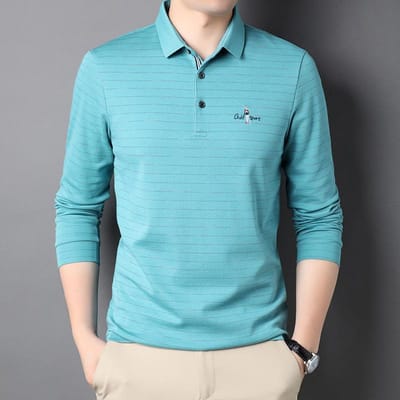 Lente en Herfst Lange Mouwen Mannen T-shirt Casual Jeugd Dunne Kraag Trendy Pullover Katoen Geborduurd Basishemd T-shirt 3XL blue