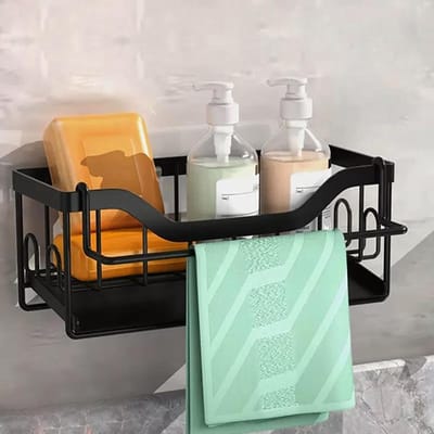 Keuken Organizer - Spoelbak Houder - Keuken Opbergen - Automatische Afvoer - 23 x 11.5 x 9 cm - Donker