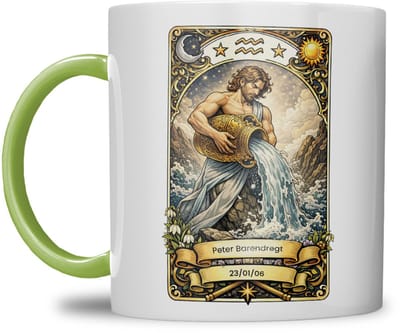 Sterrenbeeld mok - Waterman - Licht Groen - Tarot mok - Gepersonaliseerd met naam en datum