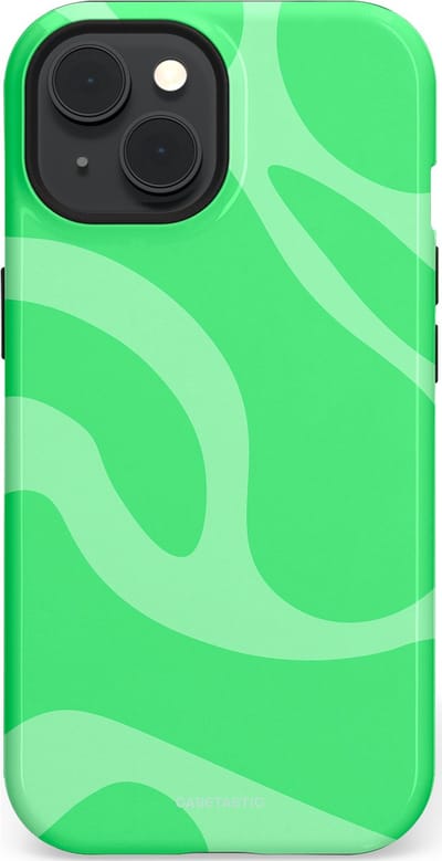 Casetastic hoesje geschikt voor Apple iPhone 15 - MagSafe - Dubbellaagse bescherming - Limoen Groene Vloeiende Golven - Fashion Case - Groen