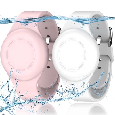 longziming -Verstelbare Kinder Tracker Polsbandjes – Waterdicht & Huidvriendelijk Siliconen – Set van 2 Beschermhoesjes – Roze + Wit