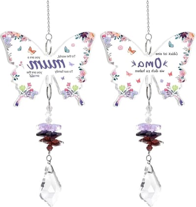 Set van 2 Crystal Sun Catchers - Handgemaakte Vlinders voor Raamdecoratie, 38 cm, Perfect als Cadeau voor Grootmoeder of Moeder