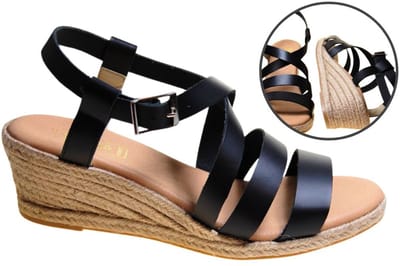 Stravers - Zwarte Espadrilles Sandalen kruisband met Sleehak Maat 43 Espadrilles Dames Grote Maten
