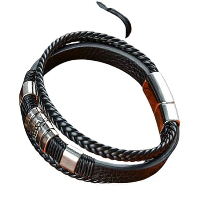 Bovista Armband - Staal - Nep Zilver - Heren - Zwart