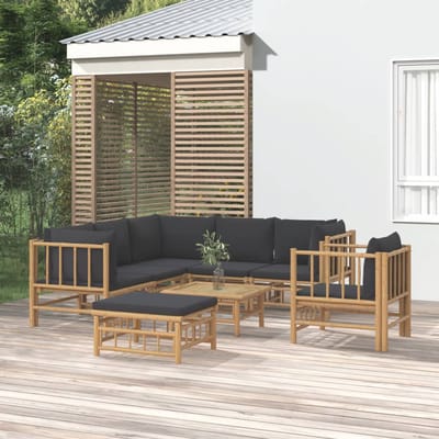 vidaXL - 8-delige - Loungeset - met - kussens - bamboe - donkergrijs