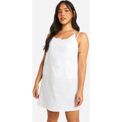 boohoo Dames Plus Pinstripe Bandjes-Cami en Korte Pyjama Set | White | Maat: 16