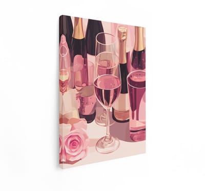 Artaza Canvas Schilderij Rosé Wijn - 90x120 cm - Wanddecoratie Champagne - Muurdecoratie Roze - Decoratie Woonkamer