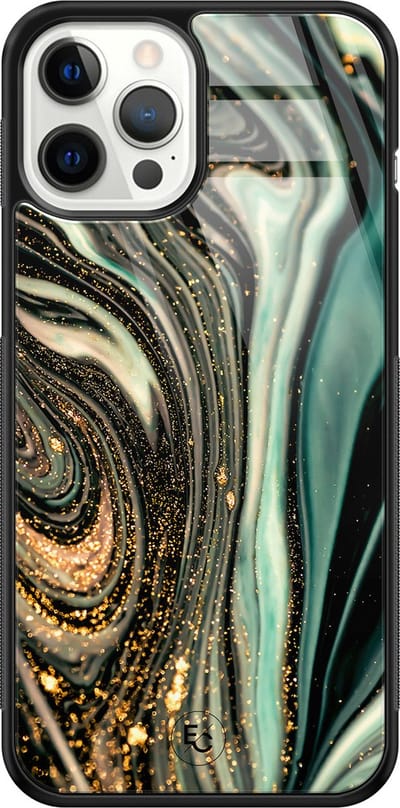 Hoesje geschikt voor iPhone 12 Pro Max - Marble khaki - Luxe Hard Case - Marmer - Groen - Mooie Telefoonhoesjes