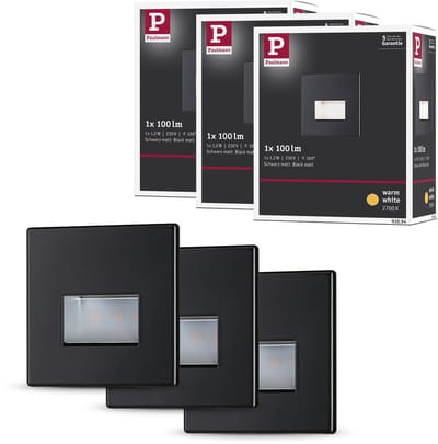 Paulmann Edge LED Wandinbouwlampen Set van 3 – Zwart Mat – 2700K Warmwit – 1,2W – 3×50 lm – 230V – Wand- & Trapverlichting