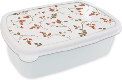 Broodtrommel Wit - Lunchbox - Brooddoos - Patronen - Planten - Romantisch - Botanisch - 18x12x6 cm - Volwassenen