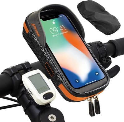 Fiets Telefoonhouder Waterdicht, Telefoonhouder Fietsstuurtas Scooter Motor Fietshouder 360° Rotatie,Regenhoes, Touchscreen,Fietstelefoonhouder voor Smartphone tot 7 inch-Oranje