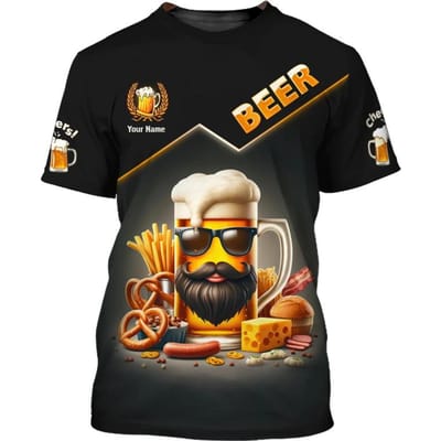 T-shirt humoristique à imprimé 3D pour homme, haut d'été à manches courtes et col rond, motif bière XL black