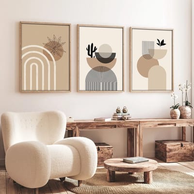 Asir - Decoratief ingelijst MDF-schilderij (3 stuks) - Veelkleurig - Schilderwerk: 100% MDF (Dikte: 3 mm) - 53 x 76 x 7 cm