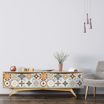 Meubeldecoratiestickers - Zelfklevende stickers voor keuken en woonkamer - 24 meubelstickers met cementtegelmotief van Rafaelo - 24 stickers 10x10cm