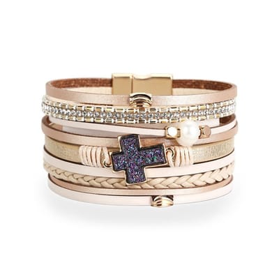 Sorprese armband - Parel - Kruis - leer - armband dames - cadeau - Model C