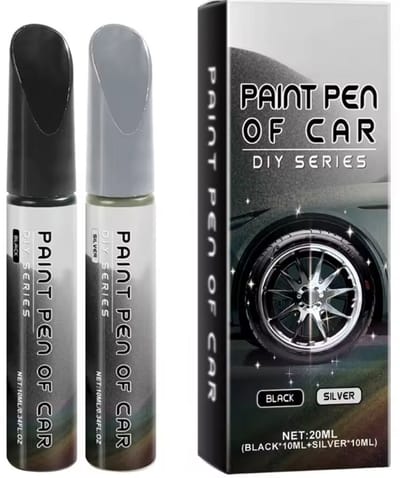 TLVX Velgen Schade Reparatie Lakstift Zwart + Zilver / Velg Schade Pen met Kwastje / Velgschade Verf / Lichtmetalen Velg Kras Herstel / Wielnaaf Reparatie Pen / Wieldoppen reparatie verf / Krassen verwijderen / 20ML / Permanent / Waterproof