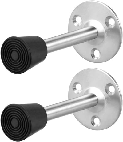 Deurstopper Set - Muurbeveiliger Bumper - Schade Voorkomen - Roestvrij Staal - 115 mm 2 stuks - Zilver Zwart