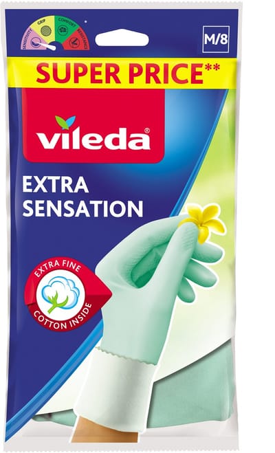 Vileda Extra Sensation Huishoudhandschoenen Groen Katoen, Latex 1 stuk(s)