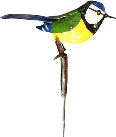 Floz Design tuinsteker vogel - metalen pimpelmees op steel - fairtrade en duurzaam