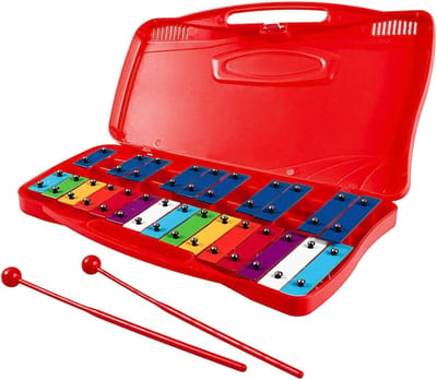 Kinder Klokkenspel - Muziekinstrument - Muziek Leren - 25 Chromatische Tonen - 38.8 x 23.9 cm - Rood