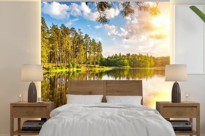 Behang - Fotobehang Water - Bomen - Natuur - Breedte 260 cm x hoogte 260 cm