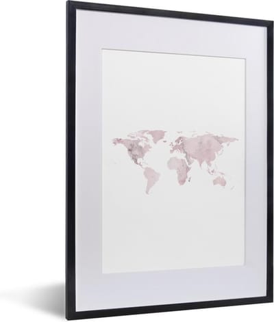 Poster in lijst - Fotolijst 30x40 cm - Posters - Wereldkaart - Marmer - Roze - Posterlijst zwart - Decoratie - Wanddecoratie woonkamer - Muurdecoratie slaapkamer