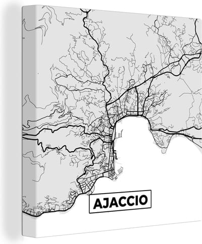 Canvas Schilderij Kaart - Stadskaart - Frankrijk - Ajaccio - Plattegrond - 20x20 cm - Wanddecoratie