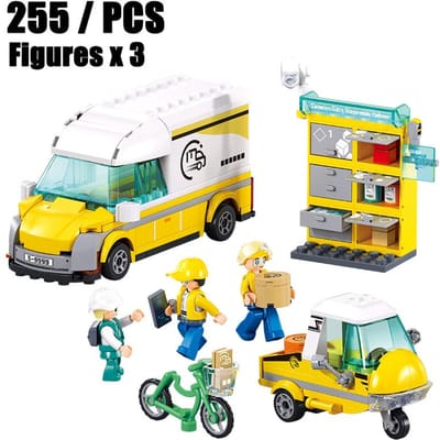 2025 Stad Leveringscontainer Vrachtwagen Gele Vrachtwagen Figuren Bouwstenen Speelgoed Model Auto Bakstenen DIY Set Kinderen Jongens Verjaardagscadeaus