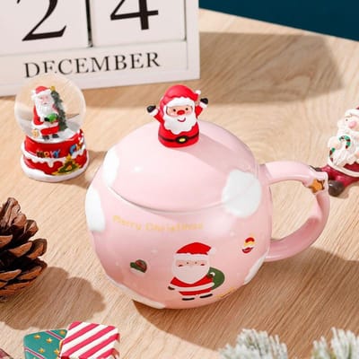 Creatieve Kerstbeker Hoge Precisie Mok Kerst Keramische Beker met Deksel Lepel Set 401-500ml