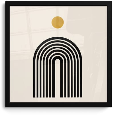 Poster in lijst - Fotolijst 40x40 cm - Posters - Minimalistisch - Zwarte boog - Gouden cirkel - Posterlijst zwart - Decoratie - Wanddecoratie woonkamer - Muurdecoratie slaapkamer