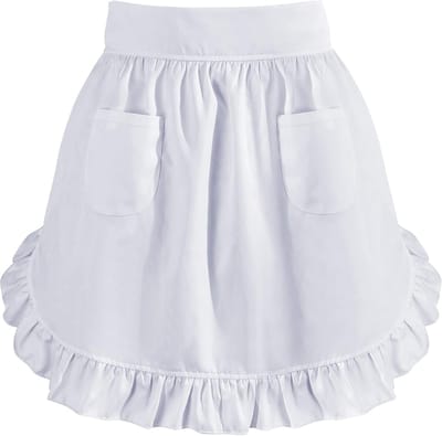 Daity 1 Pack - Schort - damesschort met zakken - keukenschort - serveersterschort - vintage rok - schattige ruchesjurk - kleding (wit)