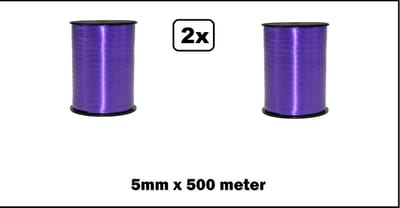 2x Krullint paars 5mm x 500meter - Vernieuwd, nu met folie beschermlaag om de rol - krul lint kerst thema feest decoratie kado kado gold verjaardag