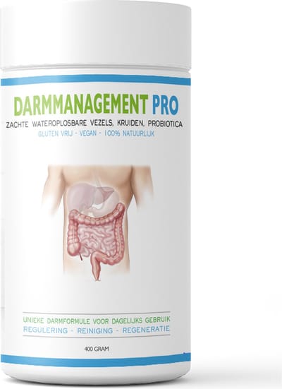 Darmmanagement PRO 400- Pre en Pro biotica voor het darmstelsel. Merkbare effecten: Meer volumineuze ontlasting, makkelijker ontlasten, sneller ontlasten, slechts 1 vel toiletpapier nodig, voor een Gezonde Spijsvertering en Optimale Darmflora!