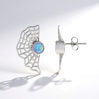 Cavill - Zilveren Oorbel - 925 Sterling Zilver Gerhodineerd - 2 Welo-opalen 0,54 Ct Rond - Modern Filigraan Design - Monosono Collectie