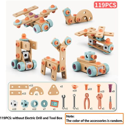 Kindergereedschapset Doe-het-zelf Moer Montage Speelgoedset Stem Bouwspeelgoed Montessori Speelgoed Cadeaus Voor Jongen Meisje Elektrische Boor Gereedschapskist Optioneel red